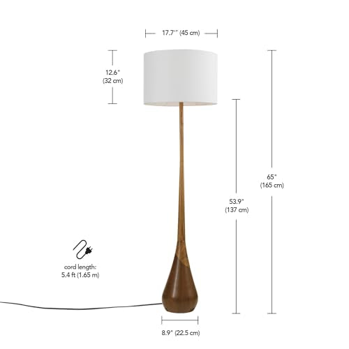 Globe Electric Novogratz x 67225 65" Floor Lamp, 2-Tone Wood Toned Base, White Fabric Shade, Socket Rotary Switch, Living Room Décor, Reading Light, Home Essentials, Bedroom, Office Accessories