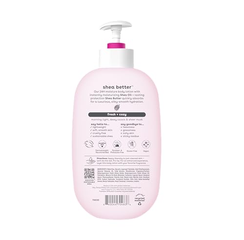 eos Shea Better Body Lotion- Fresh & Cozy, 24-Hour Moisture Skin Care, Lightweight & Non-Greasy, Made with Natural Shea, Vegan, 16 Fl Oz (Pack of 1)