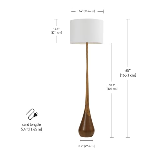 Globe Electric Novogratz x 67225 65" Floor Lamp, 2-Tone Wood Toned Base, White Fabric Shade, Socket Rotary Switch, Living Room Décor, Reading Light, Home Essentials, Bedroom, Office Accessories