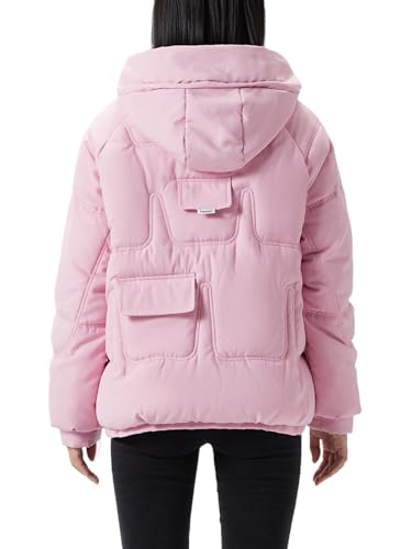 JiangWu Women's Winter Thickened Hooded Cotton Coat Windproof Warm Fleece Jacket(Pink,Large)