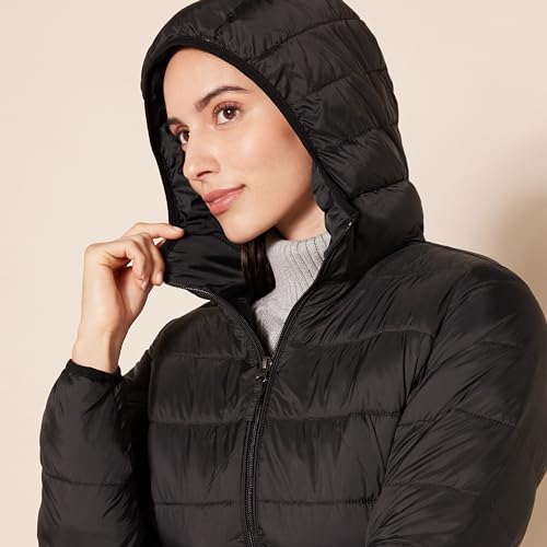 Amazon Essentials Women's Lightweight Water-Resistant Hooded Puffer Coat (Available in Plus Size), Black, XX-Large