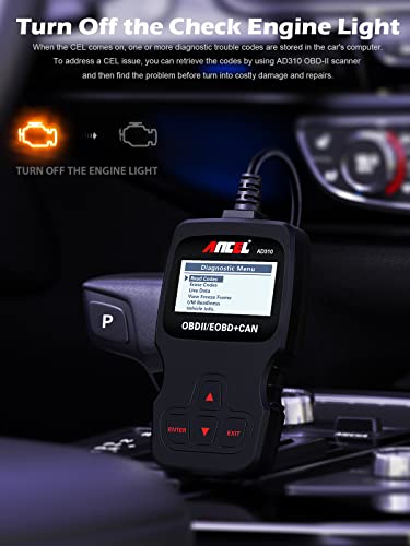 Ancel AD310 Classic Enhanced Universal OBD II Scanner Car Engine Fault Code Reader CAN Diagnostic Scan Tool, Read and Clear Error Codes for 1996 or Newer OBD2 Protocol Vehicle (Black)