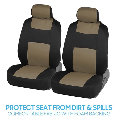 BDK PolyPro Seat Covers Full Set in Beige on Black – Front and Rear Split Bench Seat Covers for Cars, Easy to Install , Car Accessories for Auto Trucks Van SUV