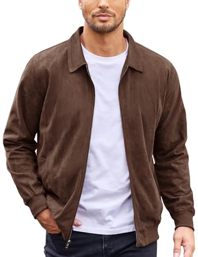 COOFANDY Men's Vintage Suede Jacket Varsity Jacket Casual Coat Spring Jacket