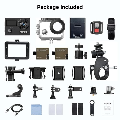 AKASO Brave 4 4K30fps 20MP WiFi Action Camera Ultra Hd with EIS 131ft Waterproof Camera Remote Control 5xZoom Underwater Camcorder with 2 Batteries and Bicycle Helmet Accessories Kit