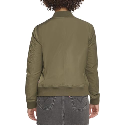 Levi's Women's Poly Bomber Jacket with Contrast Zipper Pockets, Army Green, X-Small