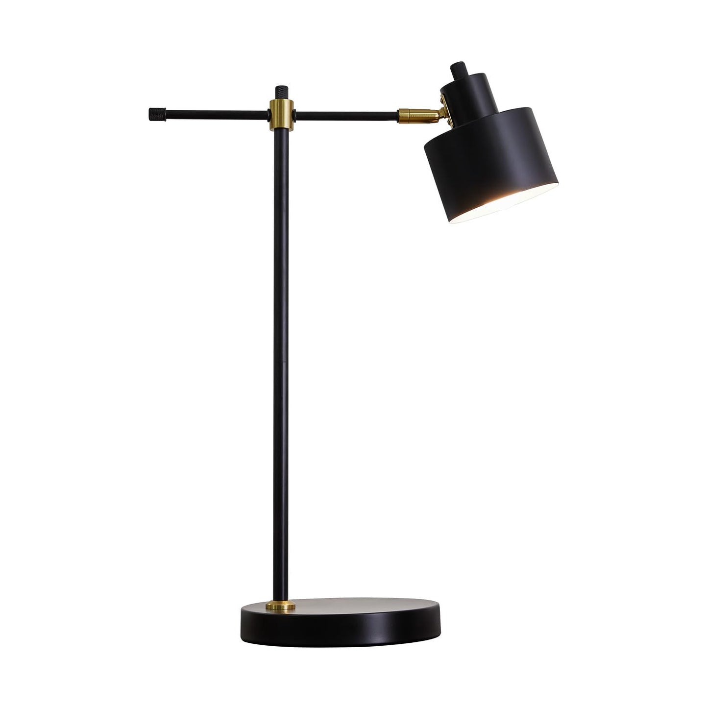 OYEARS Modern Industrial Desk Lamp for Reading LED 22.2“ Metal Table Lamp Light for Office Bedroom Study Room Living Room Nightstand Bedside Lamps Gold and Matte Black Accent (Black, Bulb Included)