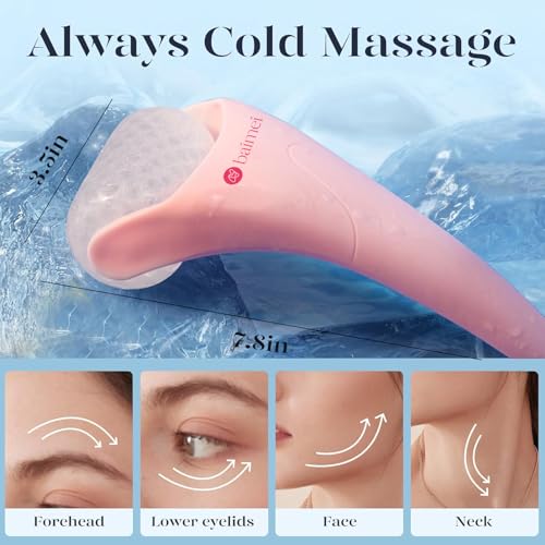 BAIMEI IcyMe Ice Roller for Face and Gua Sha Facial Tool Set, Ice Face Roller Reduces Puffiness Relieves Migraines Skin Care Tools, Self Care Gift for Women - Pink