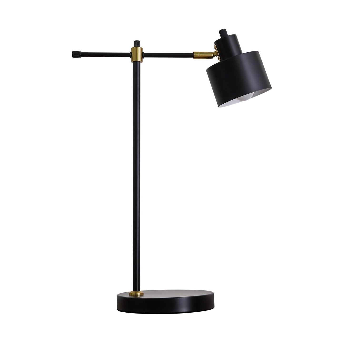 OYEARS Modern Industrial Desk Lamp for Reading LED 22.2“ Metal Table Lamp Light for Office Bedroom Study Room Living Room Nightstand Bedside Lamps Gold and Matte Black Accent (Black, Bulb Included)