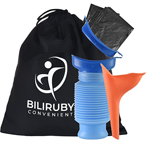 Biliruby Travel Urinal Set - Portable Shrinkable Urinals for Men & Female Urinal with 10 Disposal Bags & 1 Carry Bag - Essential Car Camping Gear for Men & Women - Emergency Plastic Pee Solution