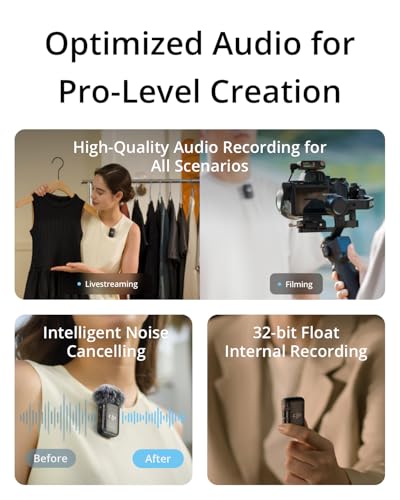 DJI Mic 2, Wireless Lavalier Microphone, Noise Cancelling, 48kHz 32-bit Float Internal Recording, 820 ft.(250m) Range, 18H Battery with Charging Case, Microphone for Camera/Phone, Vlog, Streaming