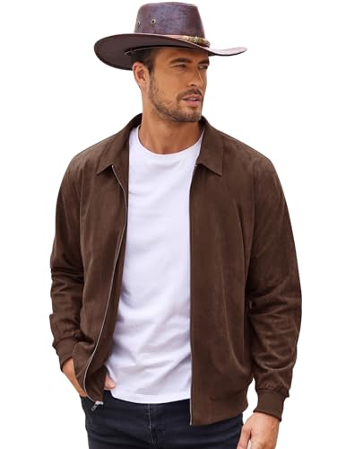 COOFANDY Men's Vintage Suede Jacket Varsity Jacket Casual Coat Spring Jacket