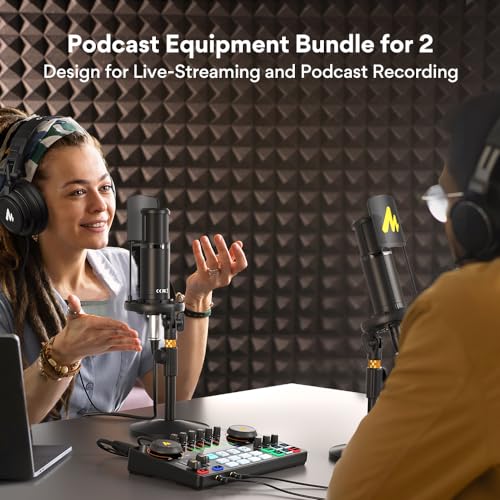 MAONO-MaonoCaster-Podcast Equipment Bundle for 2-includes All-in-one Audio Interface with Premium Mic Preamp, XLR Condenser Microphone, and 3.5MM Mic for Podcast Recording, Streaming, DJ (AME2 Duo)