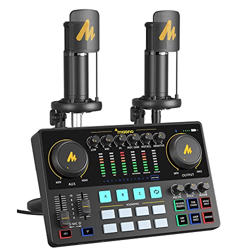 MAONO-MaonoCaster-Podcast Equipment Bundle for 2-includes All-in-one Audio Interface with Premium Mic Preamp, XLR Condenser Microphone, and 3.5MM Mic for Podcast Recording, Streaming, DJ (AME2 Duo)