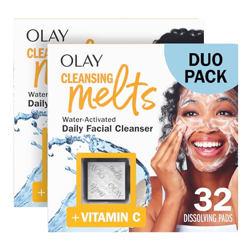 Olay Cleansing Melts + Vitamin C Face Cleanser, 64 ct. total (2 x 32 ct.), Water-Activated Face Wash Cleans, Tones, and Refreshes Skin