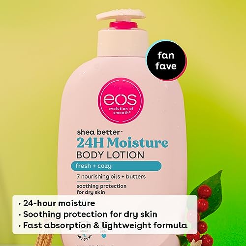 eos Shea Better Body Lotion- Fresh & Cozy, 24-Hour Moisture Skin Care, Lightweight & Non-Greasy, Made with Natural Shea, Vegan, 16 Fl Oz (Pack of 1)