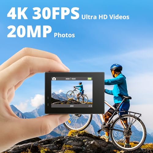 AKASO Brave 4 4K30fps 20MP WiFi Action Camera Ultra Hd with EIS 131ft Waterproof Camera Remote Control 5xZoom Underwater Camcorder with 2 Batteries and Bicycle Helmet Accessories Kit