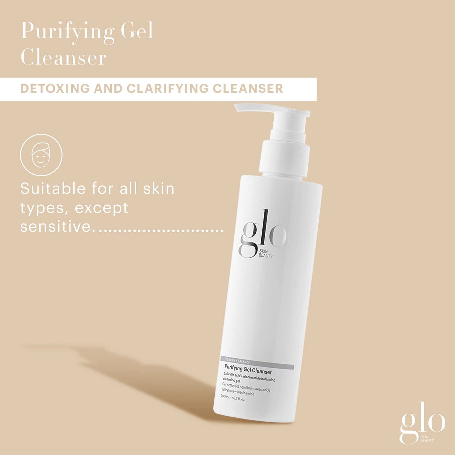 Glo Skin Beauty Purifying Gel Cleanser - Salicylic Acid + Niacinamide Face Wash Balances Skin, Targets Clogged Pores, Excess Oil & Breakouts - Gently Exfoliates & Minimizes Appearance of Fine Lines