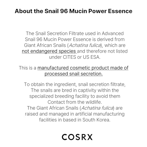 COSRX Snail Mucin 96% Power Repairing Essence 3.38 fl.oz 100ml, Hydrating Serum for Face with Snail Secretion Filtrate for Dull Skin & Fine Lines, Korean Skin Care