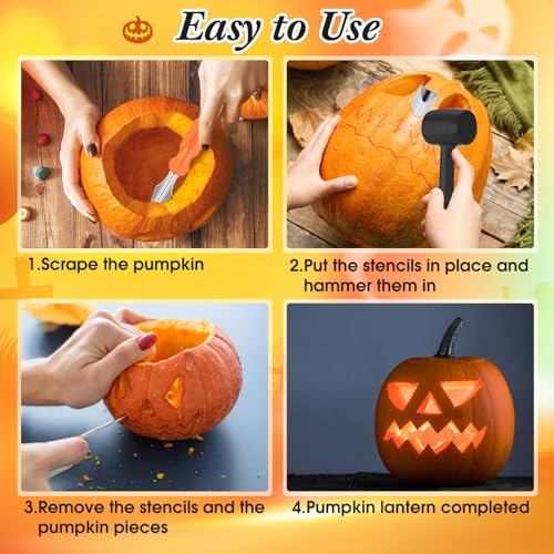 WinnerWhy 48 Pcs Halloween Pumpkin Carving Kit for Kids Pumpkin Carving Tools 24 Pcs Stainless Steel Pumpkin Carving Stencils, 6 Gut Buckets, Easy Safe 18 Carving Tools Set for Halloween Decorations