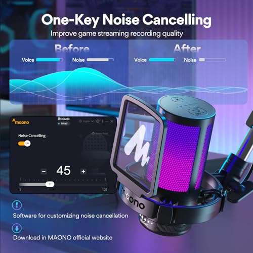 MAONO Gaming USB Microphone, Noise Cancellation Condenser mic with Mute, Gain, Monitoring, Boom Arm for Streaming, Podcast, Twitch, YouTube, Discord, PC, Computer, PS4, PS5, Mac, GamerWave DGM20S