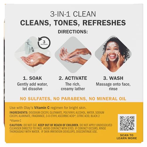 Olay Cleansing Melts + Vitamin C Face Cleanser, 64 ct. total (2 x 32 ct.), Water-Activated Face Wash Cleans, Tones, and Refreshes Skin