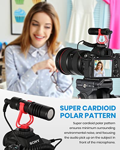 Moukey MCM-1 Video Microphone, Camera Microphone with Shock Mount, Windshield, Professional Vlogging Kit for iPhone, Android Smartphone, DSLR Camera & Camcorder, Battery-Free Shotgun Mic