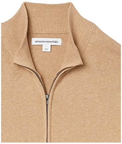 Amazon Essentials Men's Full-Zip Cotton Sweater, Camel Heather, Medium