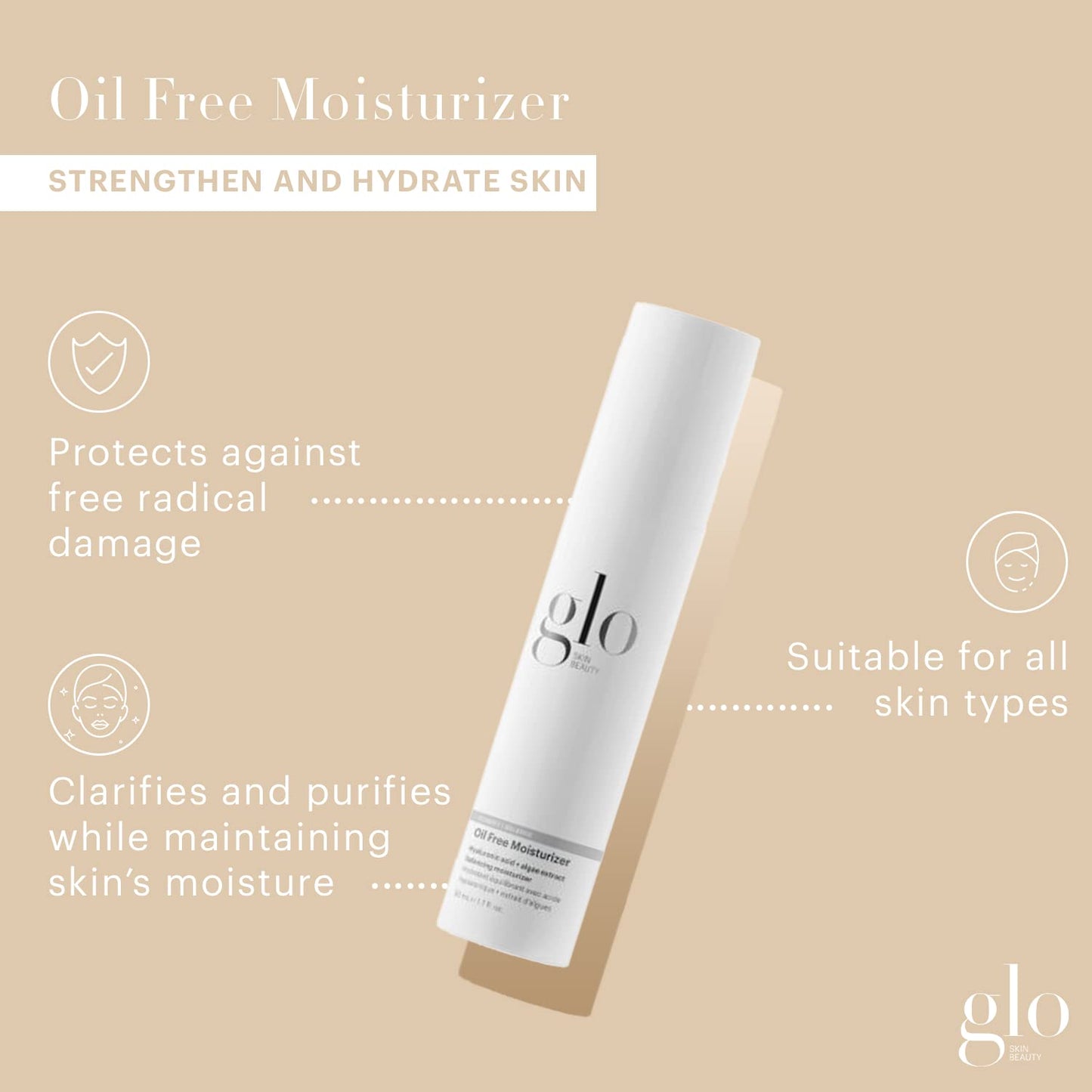 Glo Skin Beauty Oil Free Moisturizer - Lightweight Moisturizing Face Cream Powered by Hyaluronic Acid & Algae Extract for a Balanced, Conditioned & Clear Complexion