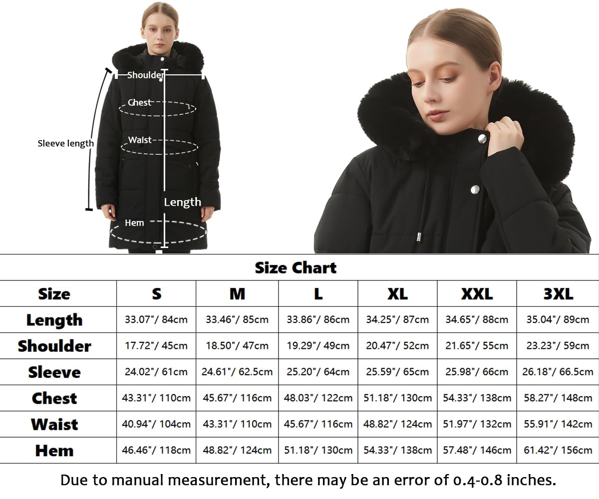 MOERDENG Women's Winter Puffer Coat Thicken Fleece Lined Down Jacket Waterproof Faux Fur Detachable Hooded Parka