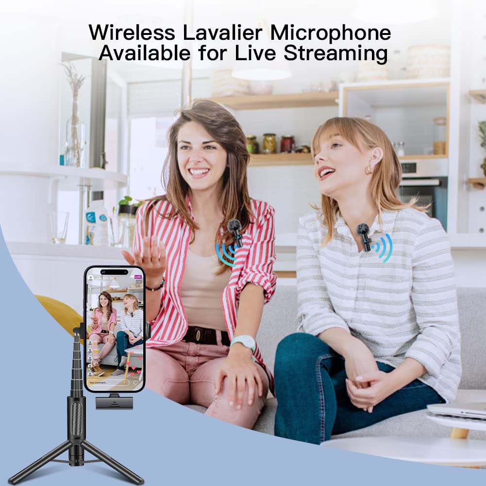 Leettus 2pcs Lavalier Wireless Microphone for iPhone iPad, Wireless Microphone for Video Recording, Game Live Streaming, Interviews, YouTube, TikTok, Vlog(for iPhone 14 and Below)