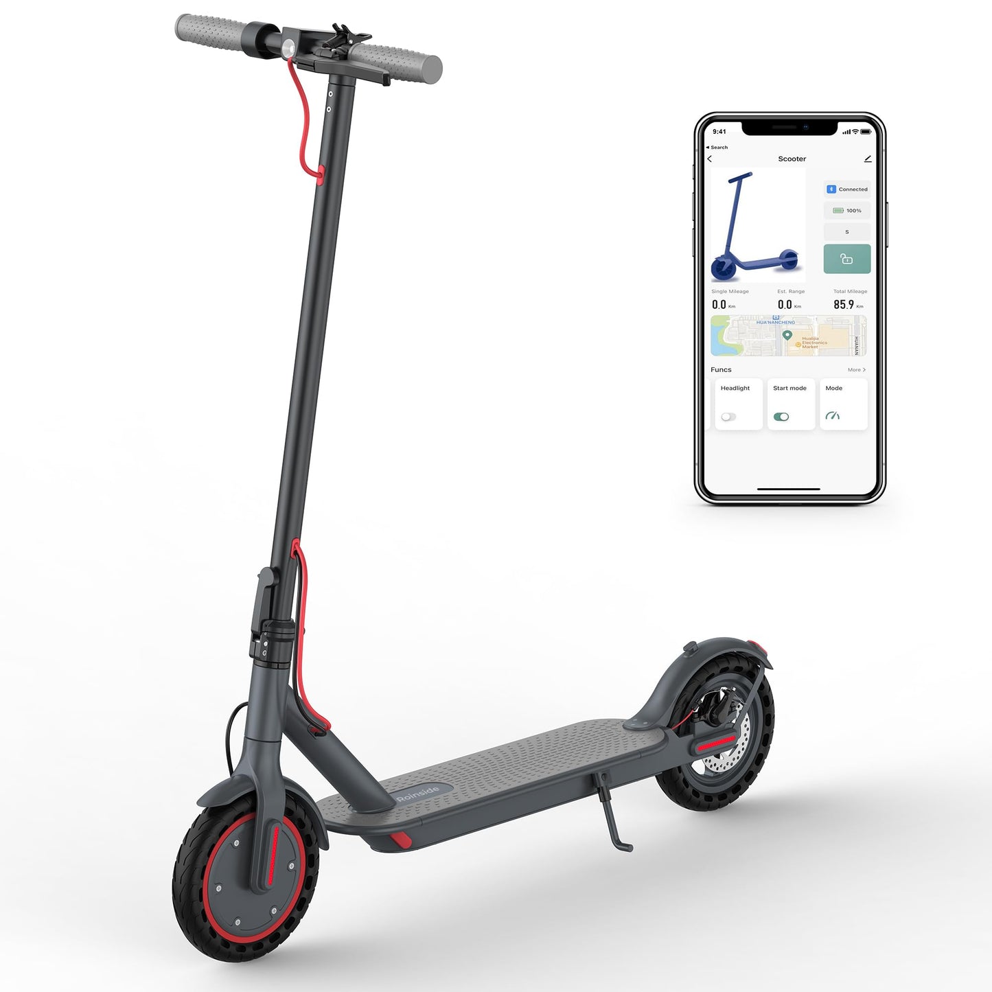 Electric Scooter - 8.5" Solid Tires, 350W Motor, Up to 19 MPH and 21 Miles Long-Range Portable Foldable Commuting Scooter for Adults with Double Braking System and App