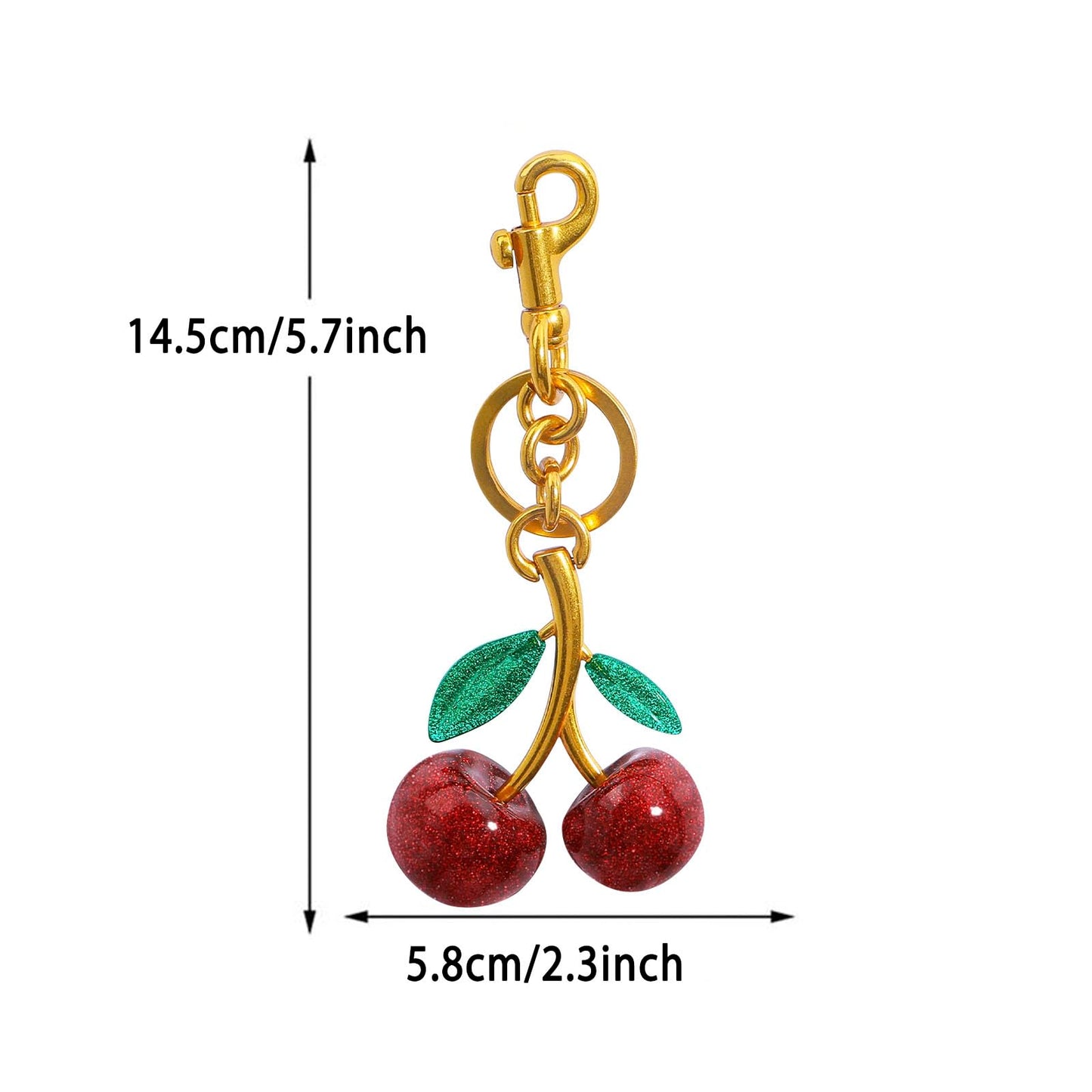 FASTFAIRY Glitter Cherry Bag Charm with Key Ring and Clip – Sparkling Resin & Metal Accessory for Purses and Bags Crystal Pink