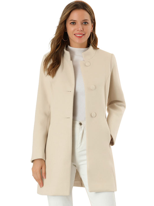 Allegra K Women's Winter Overcoat Stand Collar Single Breasted Mid-thigh Long Coat Large Beige