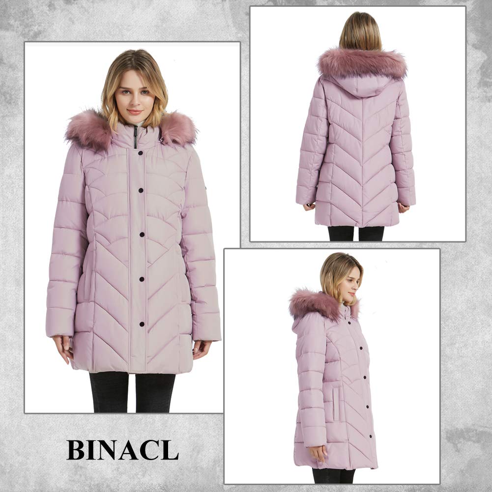 BINACL Hooded Warm Cotton Coats, Festive Winter Plush Lined Quilted Insulated Cold Weather Women Outwear Hiking Plus Size 100% polyester Cotton Padding Jacket with Smooth Faux Fur(Peachy Beige,XL)