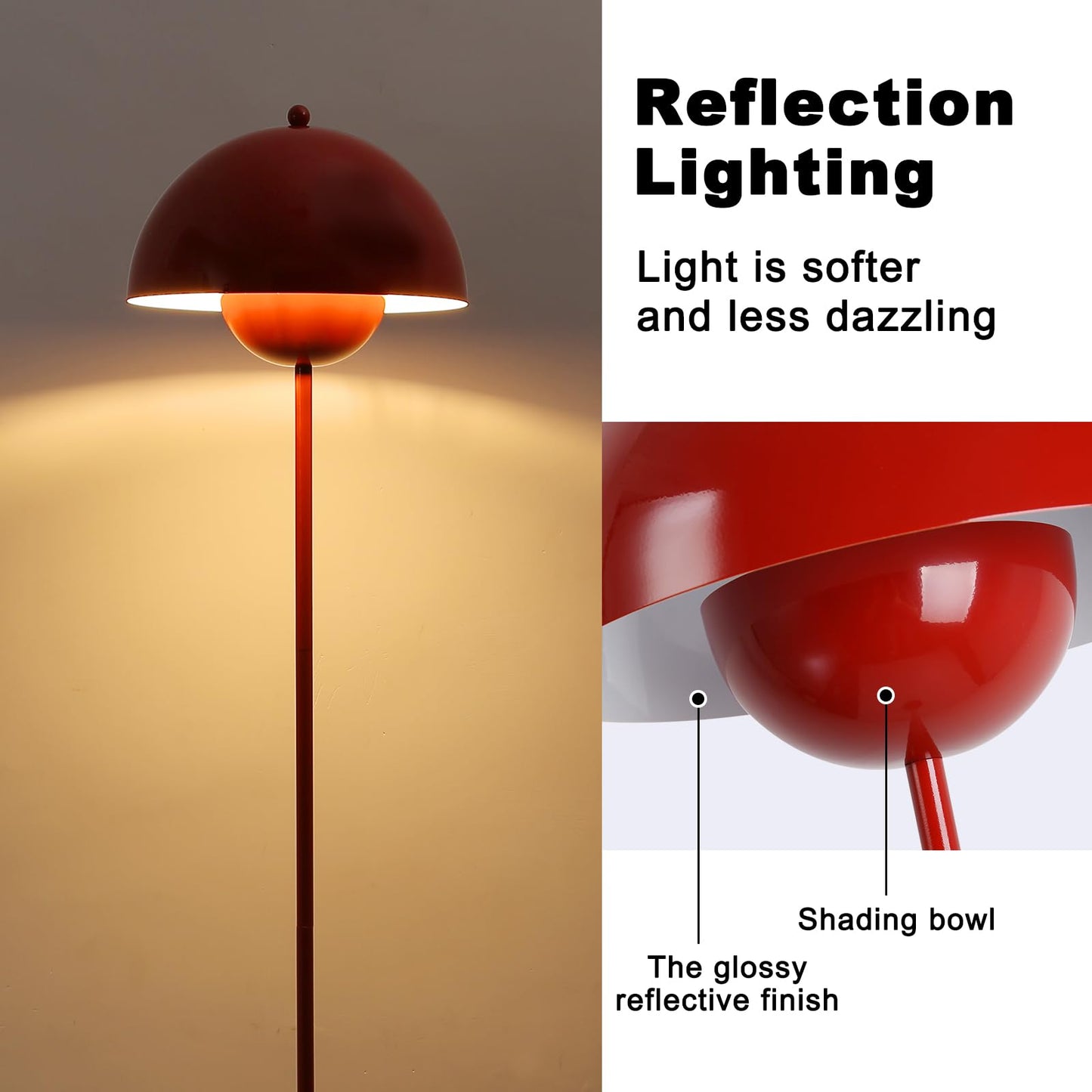 COSYLUX Modern Floor Lamp for Living Room, Industrial Tall Standing Lamp for Bedroom, Metal Shade Reflecting Light Reading Floor Lamp for Office, Nursery Room, Corner(Red)