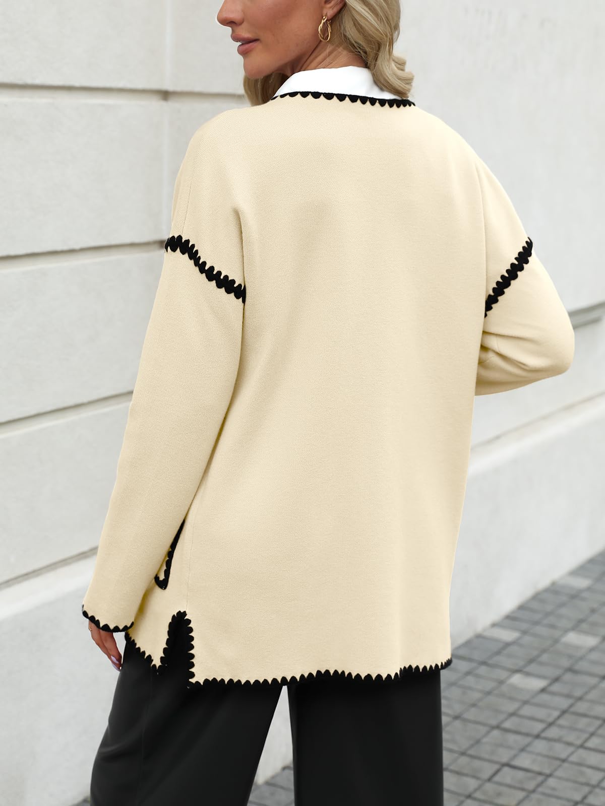 LILLUSORY Women's Fall Open Front Cardigans Long Sleeve Oversized Button Up Knit Sweaters Trendy Outfits 2024 Apricot S