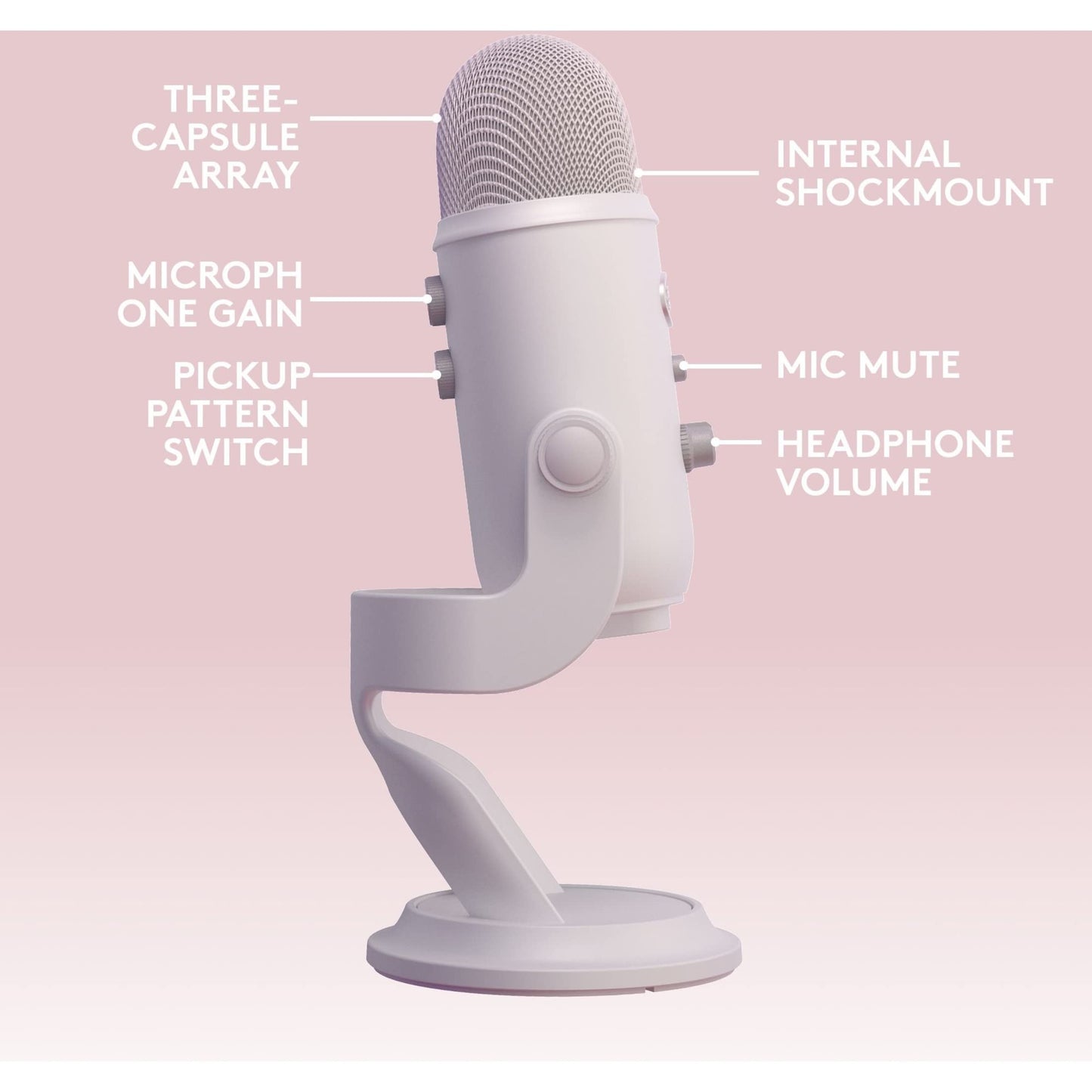 Logitech for Creators Blue Yeti Premium USB Gaming Microphone for Streaming, PC, Podcast, Computer, Customizable LIGHTSYNC RGB, Bluetooth, 3.5 MM Comp - White Mist