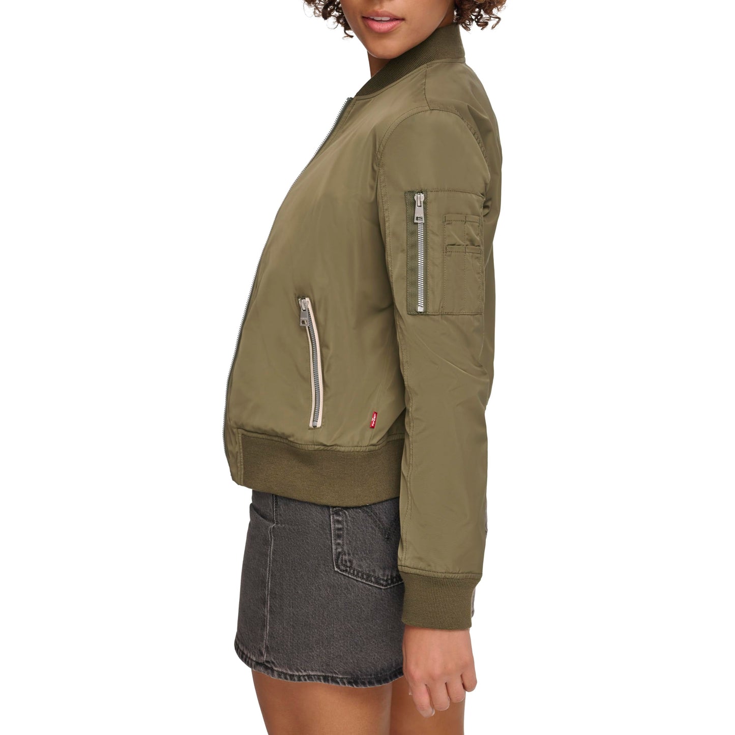 Levi's Women's Poly Bomber Jacket with Contrast Zipper Pockets, Army Green, X-Small