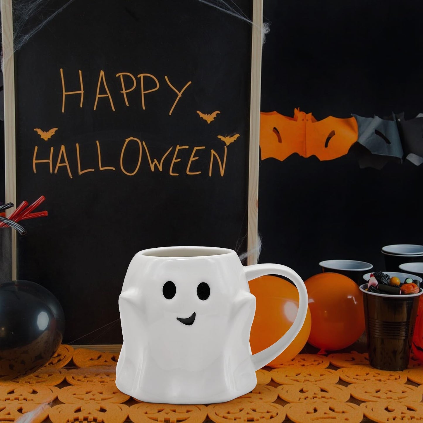 14 oz Halloween Ghost Coffee Mug - White Cute Ceramic Ghost Pattern Ghostface Mug Coffee Cup Halloween Accessories Birthday Gifts for Kids Adults