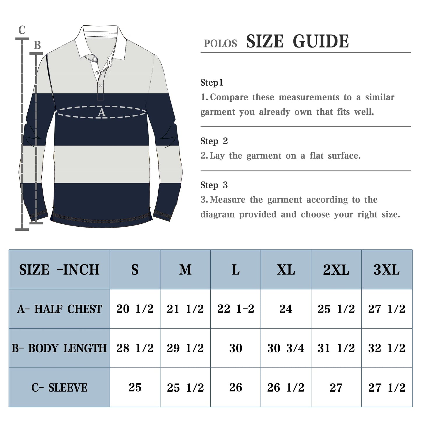 Men's Long Sleeve Polo Shirt Casual Collared Striped Pique Polo Shirts Soft Cotton Dry Fit Golf Polo Shirts for Men Navy Grey