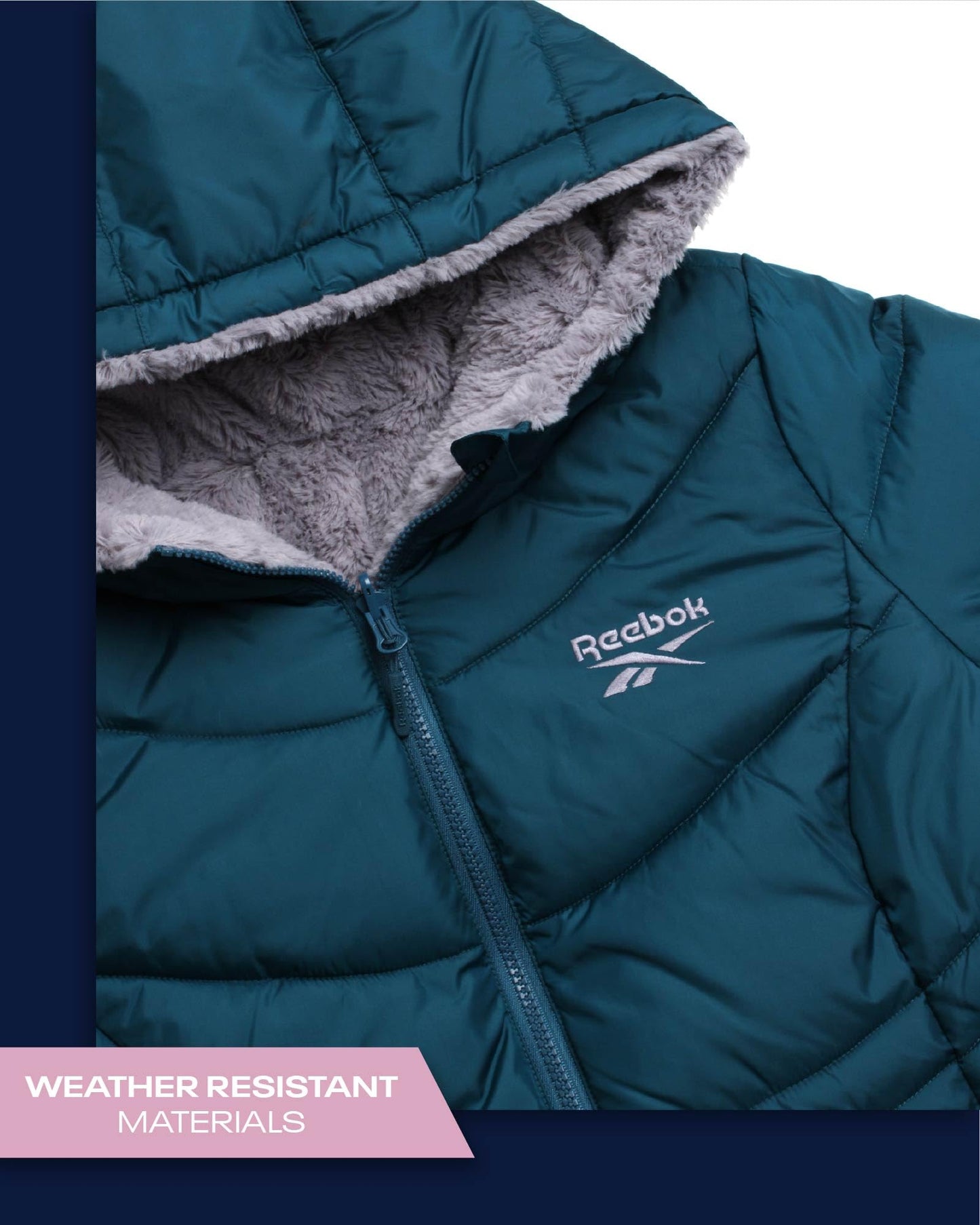 Reebok Women's Winter Jacket - Reversible Quilted Puffer with Sherpa Fleece Lining – Parka Coat for Women (S-3X, Plus Size), Size Medium, Peacock