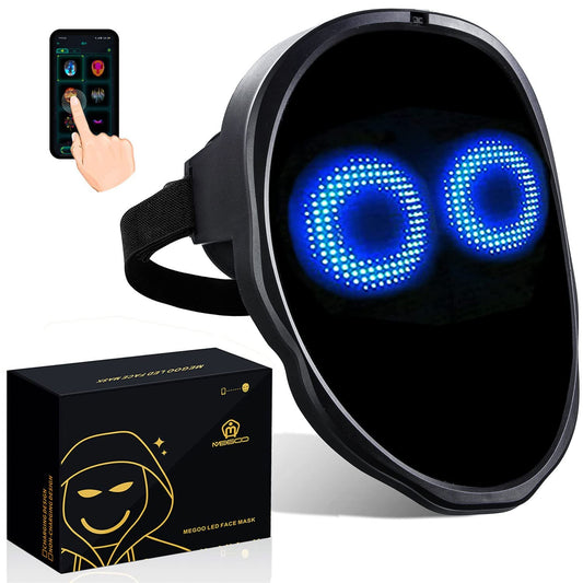 MEGOO Led Mask with Bluetooth Programmable App,Shining Led Light Up Face Mask for Adult Kid Halloween Masquerade Party (Battery)