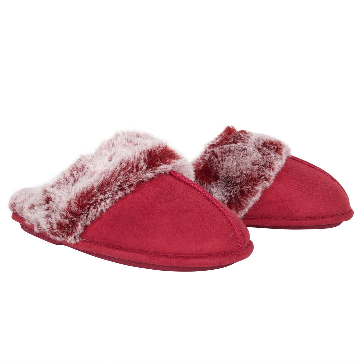 Jessica Simpson Women's Comfy Faux Fur House Slipper Scuff Memory Foam Slip on Anti-Skid Sole, Burgundy, Small