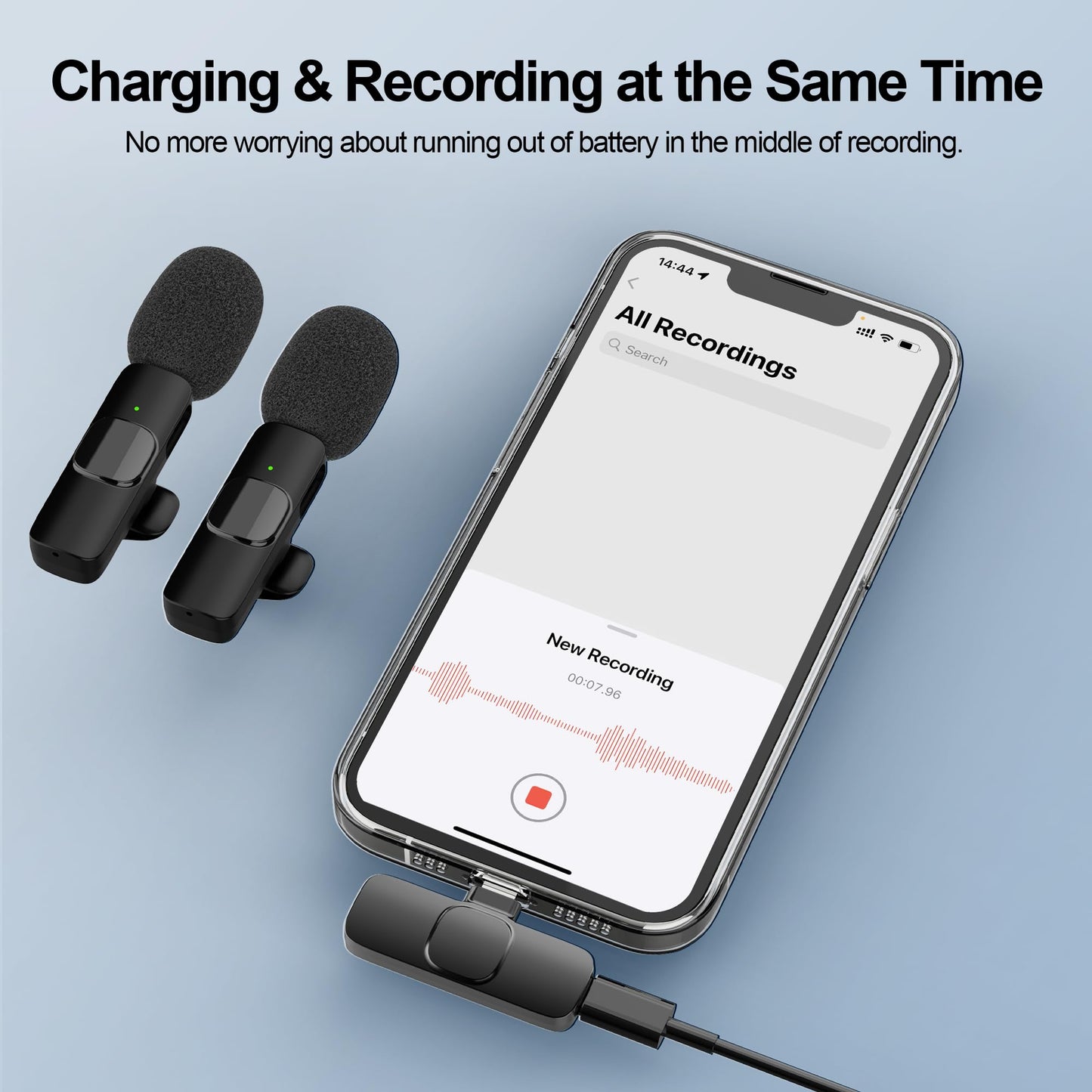 DANCIEYA Lavalier Wireless Microphone for iPhone 2 Pcs Mini Mic + 1 Receiver Lightning, Omnidirectional Recording, Intelligent Noise Reduction, for Tiktok, Youtuber, Vlog, AMSR, Interview