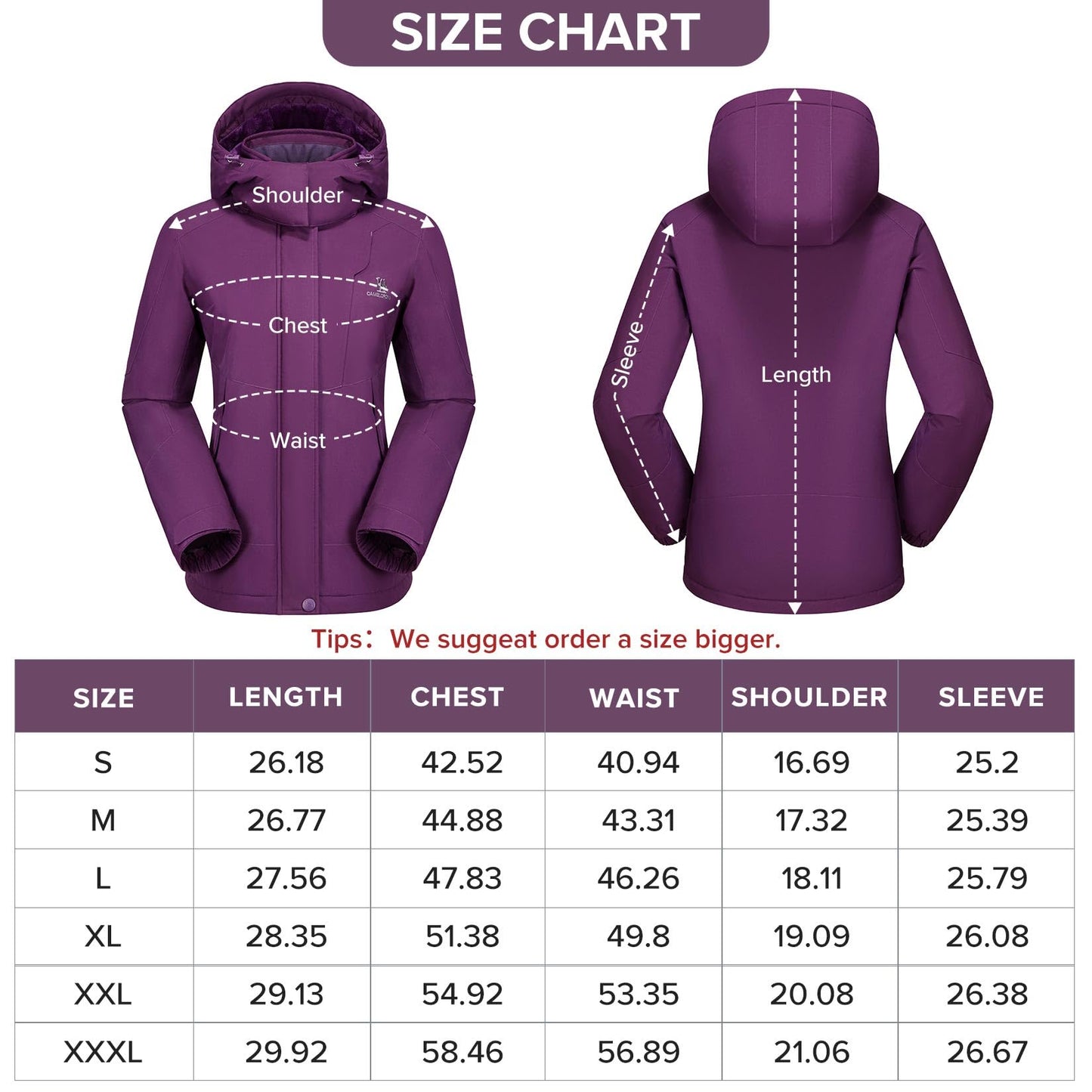 CAMEL CROWN Womens Winter Coat Waterproof Ski Jacket with Fleece Lining Windproof for Snow Rain Outdoor Hiking Mountain