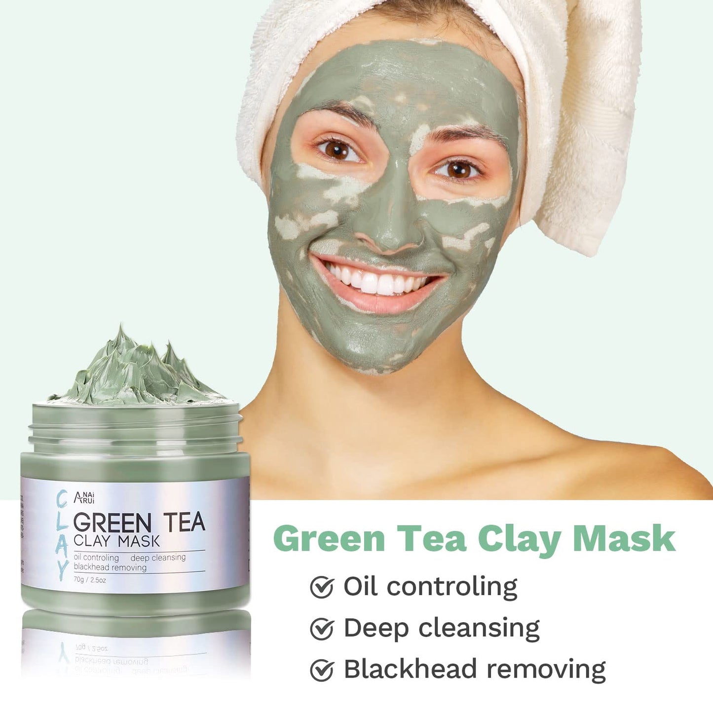 ANAI RUI Turmeric Clay Mask - Green Tea Clay Mask - Dead Sea Minerals Mud Mask, Spa Facial Mask Set, Face Mask Gift Set 2.5 oz each