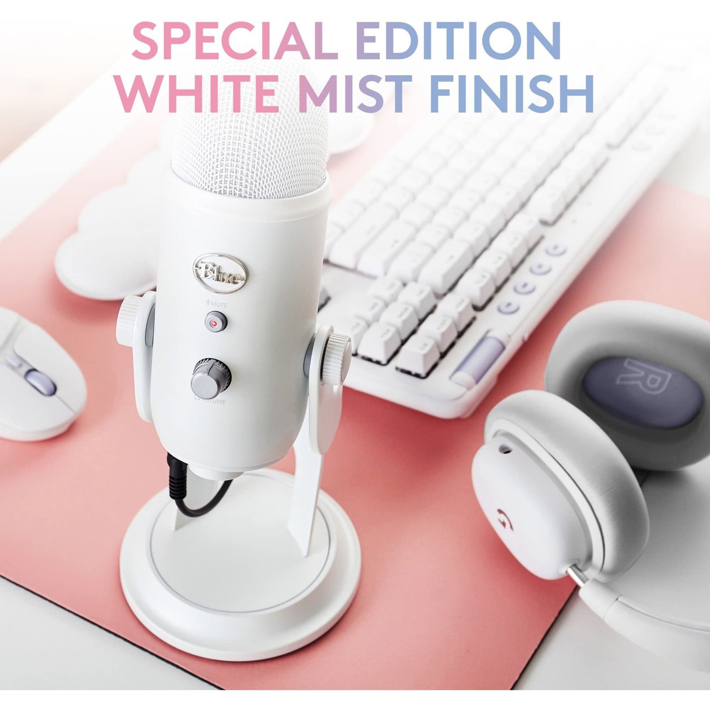 Logitech for Creators Blue Yeti Premium USB Gaming Microphone for Streaming, PC, Podcast, Computer, Customizable LIGHTSYNC RGB, Bluetooth, 3.5 MM Comp - White Mist