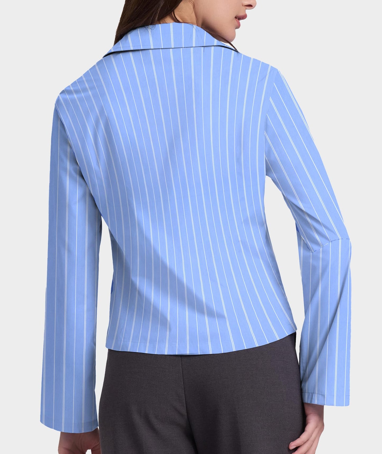 Casly Lamiit Button Down Shirts for Women Long Sleeve Collared Striped Shirt Cotton Lightweight Work Office Blouses Business Casual Tops Blue Striped L