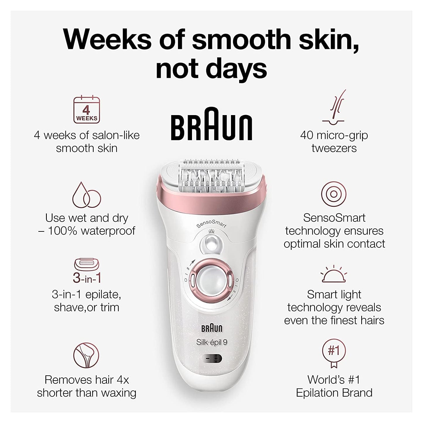 Braun Silk-épil 9 9-890, Facial Hair Removal for Women, Hair Removal Device, Bikini Trimmer, Womens Shaver Wet & Dry, Cordless and 7 Extras